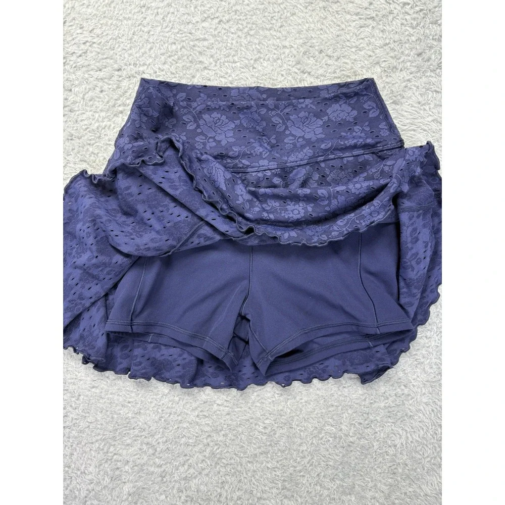 Aerie Womens Real Me Lace Flowy Skort Skirt Crop Top Royal Blue Medium Coquette - Picture 14 of 15